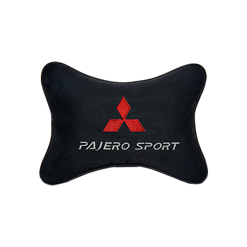 фото Подушка на подголовник алькантара black c логотипом автомобиля mitsubishi pajero sport vital technologies
