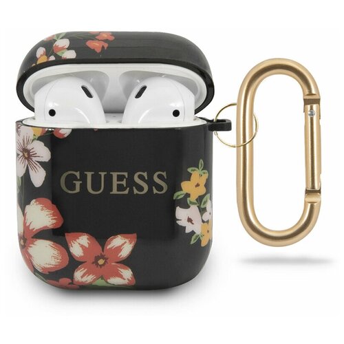 фото Чехол guess для airpods tpu case with ring flower n.4 black