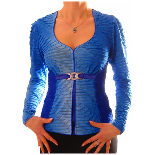 фото Блуза thedistinctive, нарядный стиль, прилегающий силуэт, длинный рукав, размер s, синий