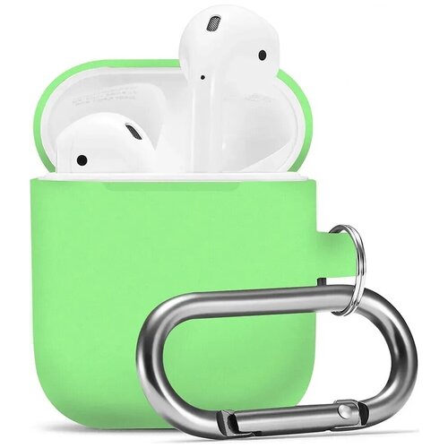 фото "защитный чехол для apple airpods 1 и airpods 2 / силиконовый чехол на эпл аирподс 1 и аирподс 2 с карабином, салатовый" lava