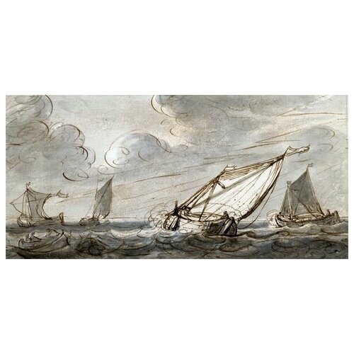 фото Репродукция на холсте рыбацкие лодки в шторм кейп альберт 63см. x 30см. твой постер