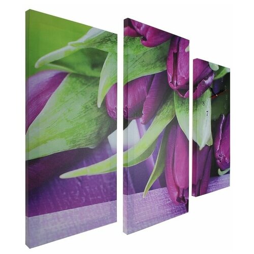 фото Часы настенные модульные "фиолетовые тюльпаны", 60 x 80 см сюжет