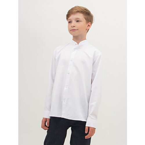 фото Школьная рубашка cegisa, на пуговицах, длинный рукав, без карманов, манжеты, однотонная, размер 128, белый