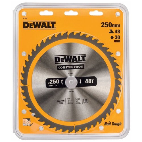 фото Диск dewalt construction пильный по дереву с гвоздями 250x30mm dt1957-qz