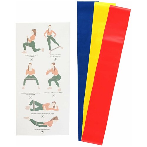 фото Набор резинок для фитнеса различной нагрузки с программой тренировок, 3 шт (4-13 кг) fitsport