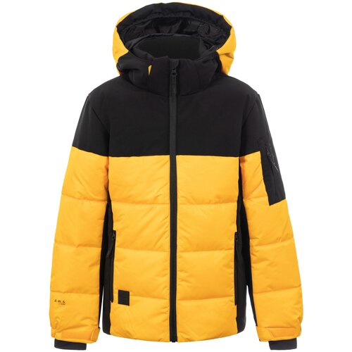 фото Горнолыжная куртка icepeak для девочек, капюшон, утепленная, размер 128, 34, желтый, черный