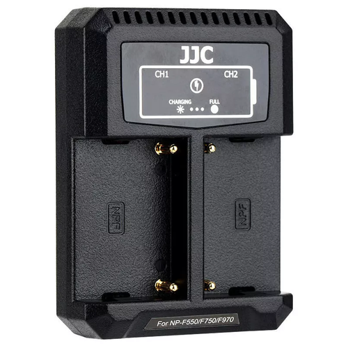 фото Двойное зарядное устройство jjc dch-npf с инфо индикатором с поддержкой скоростной зарядки qc 3.0 через usb type-c кабель для sony f970/770