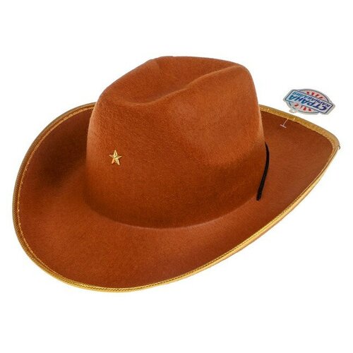 фото Страна карнавалия карнавальная шляпа «шериф», детская, на резинке, р-р. 52-54, цвет коричневый