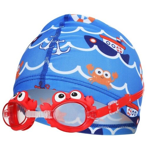 фото Набор для плавания "морское приключение", шапка, очки, беруши 2 шт, зажим для носа нет бренда