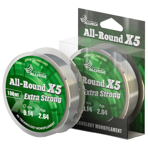 фото Монофильная леска allvega all-round x5 прозрачная 0.14 мм 100 м 2.64 кг