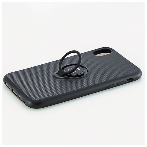 фото Чехол накладка эргономичная на apple iphone xr с металлической пластиной с кольцом чёрная ycase