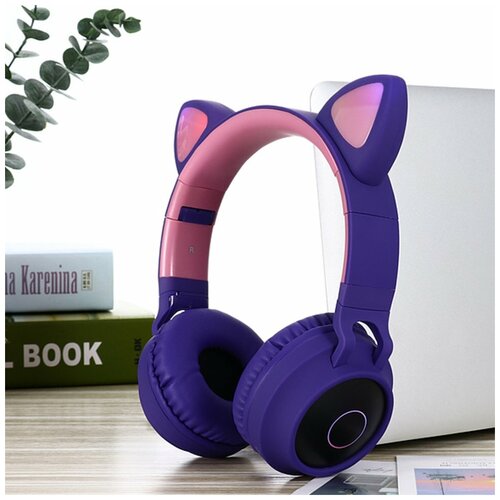фото Cat ear headphones - bt028c фиолетовые. беспроводные наушники кошачьи ушки светящиеся