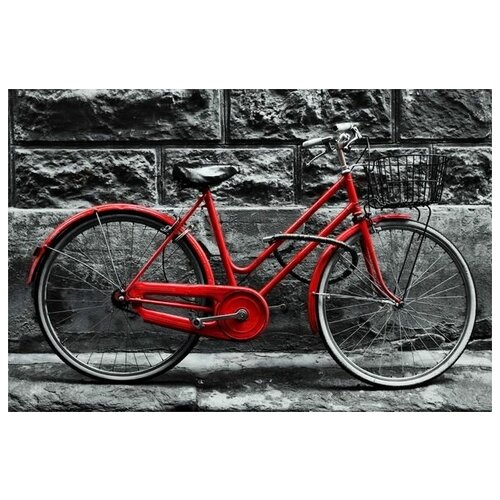 фото Постер на холсте красный велосипед на фоне стены 60см. x 40см. твой постер