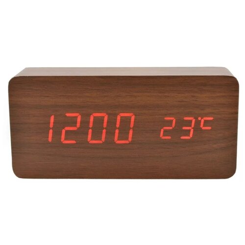 фото Часы-будильник "деревянный брусок" средние коричневый happyko