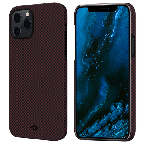 фото Чехол pitaka magez case для iphone 12 pro бордовый шахматное плетение plain (ki1204p)