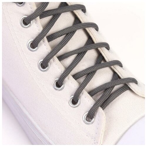 фото Шнурки для обуви, пара, круглые, d = 5 мм, 90 см, цвет тёмно-серый qwen