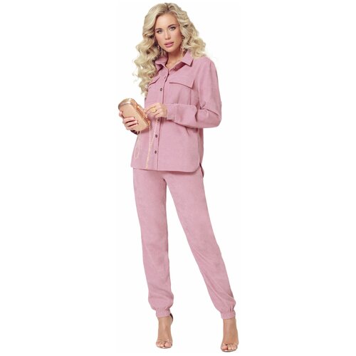 фото Костюм dstrend, рубашка и брюки, повседневный стиль, прямой силуэт, карманы, размер 42, розовый