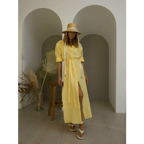 фото Платье-рубашка myari, муслин, размер 42/46, желтый