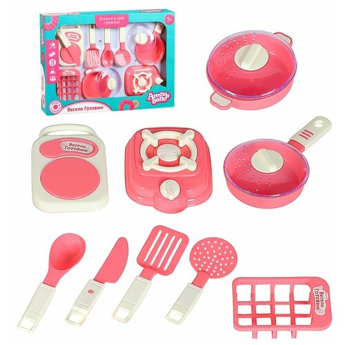 фото Детский игровой набор посуды тм"amore bello", посудка, кулинария, играем в повара, игрушечное угощение, ждем гостей, сюжетные игры, в коробке, цвет розовый, в/к 40х5,5х28,5 см