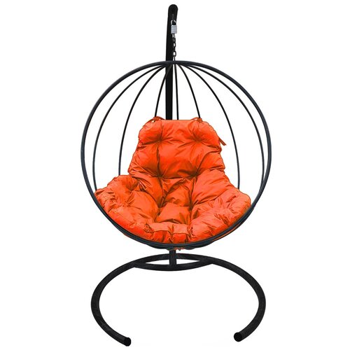 фото Подвесное кресло m-group круг без ротанга черное , оранжевая подушка