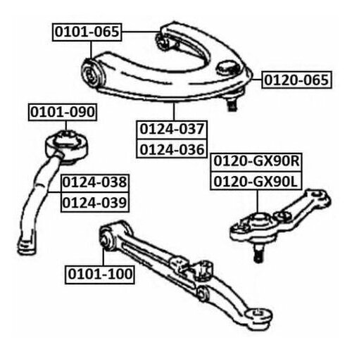 фото Рычаг подвески asva 0124036 для toyota chaser, cresta, crown s15, mark ii ii