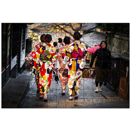 фото Магнитный пазл 27x18см."женщины, улица, кимоно" на холодильник lotsprints