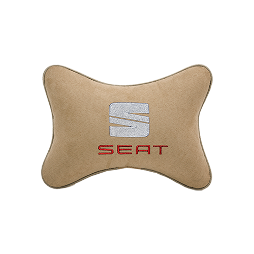 фото Подушка на подголовник алькантара beige с логотипом автомобиля seat vital technologies