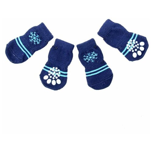 фото Носки для собак нескользящие "снежинка", размер s (2,5/3,5 * 6 см), набор 4 шт, темно- синие пижон