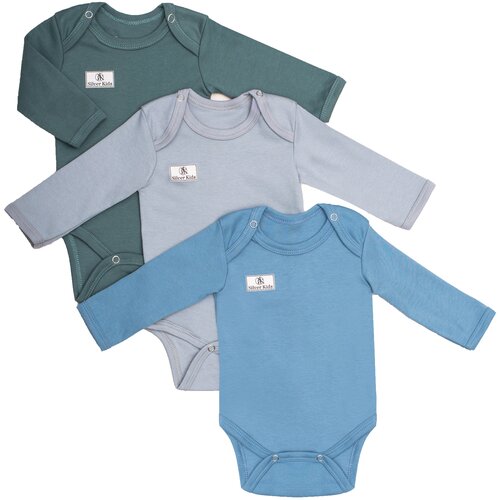 фото Боди для малышей и новорожденных супер пупс, набор 3 предмета, 62 размер, серо-голубой, хаки, серый, для мальчика супер-пупс