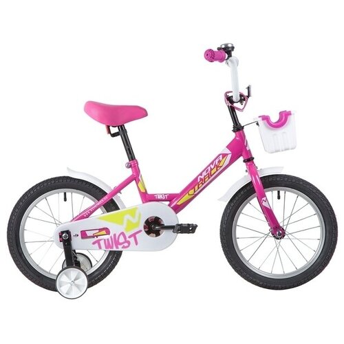 фото Велосипед novatrack 16" twist розовый, тормоз ножной, крылья короткие, полная защита цепи, корзина / велосипед детский