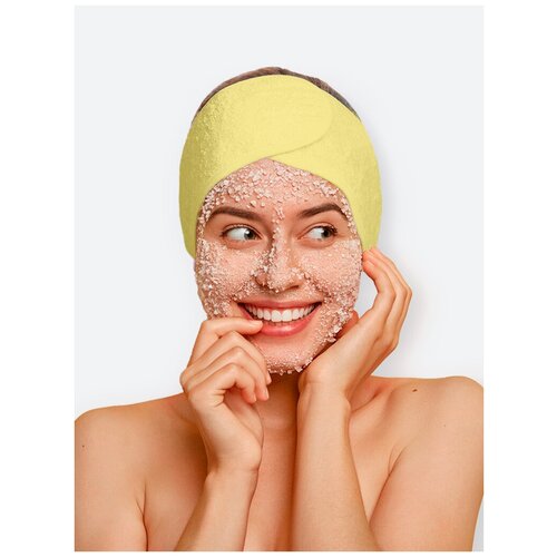 фото Повязка на голову косметическая женская для умывания и макияжа на липучке тканевая 100% хлопок shine korea shop