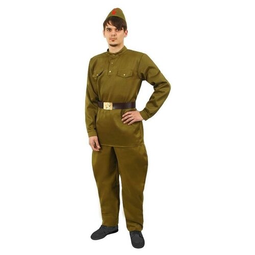 фото Карнавальный костюм страна карнавалия мужской "военный", гимнастерка, брюки-галифе, ремень, пилотка, р. 48, рост 176-180 см (1338527)