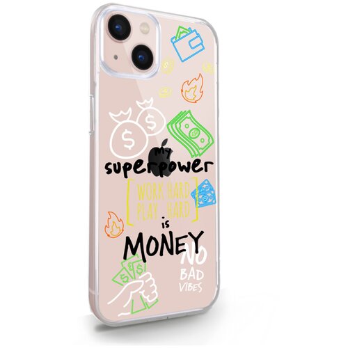 фото Прозрачный силиконовый чехол musthavecase для iphone 13 my superpower is money для айфон 13 противоударный