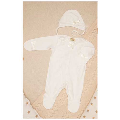 фото Комплект одежды fleole детский, шапка и комбинезон, размер 56, белый