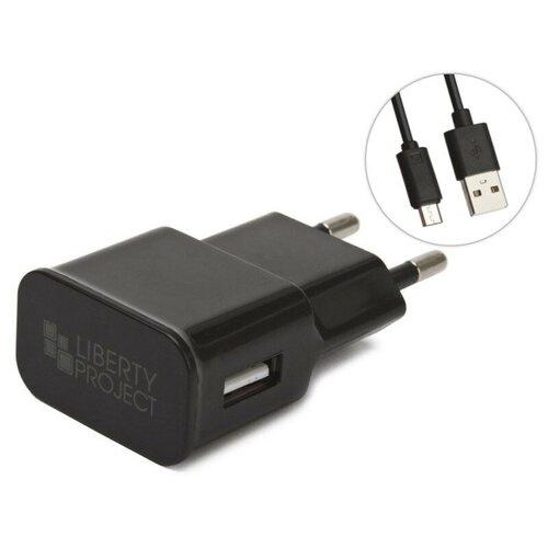 фото Зарядное устройство liberty project usb 2.1a + кабель microusb classic plus black 0l-00042416