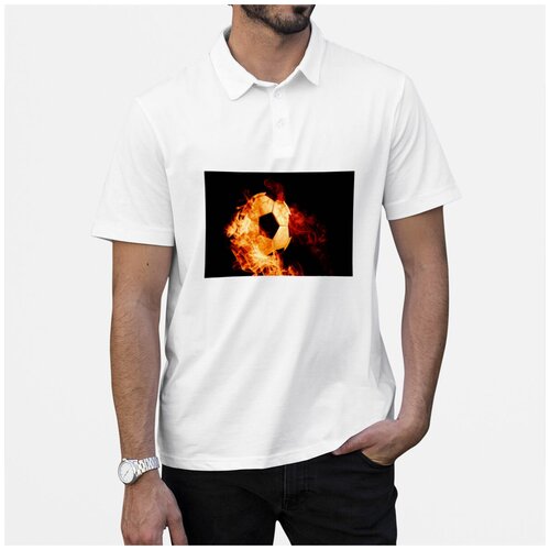 фото Рубашка- поло coolpodarok футбол футбольный мяч в огне чёрный фон