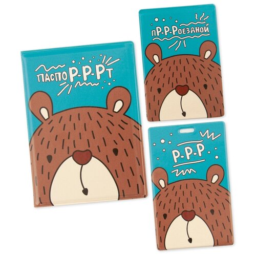 фото Набор обложка для паспорта, чехлы для карт медведь / на паспорт / картхолдер орландо