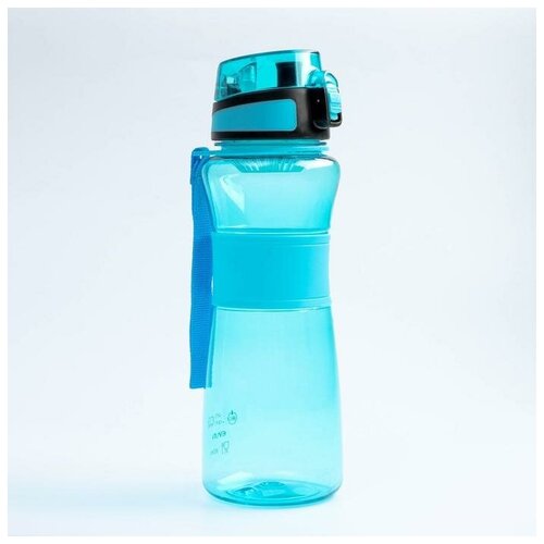 фото Бутылка для воды 900 мл, клик, на браслете, голубая, 8.5х26 см yandex market