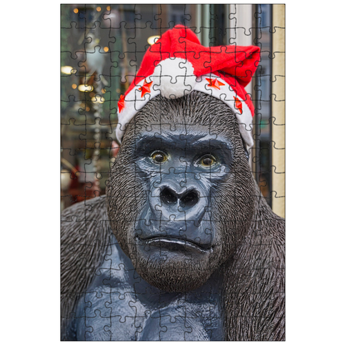фото Магнитный пазл 27x18см."горилла, украшение, шляпа санта- клауса" на холодильник lotsprints