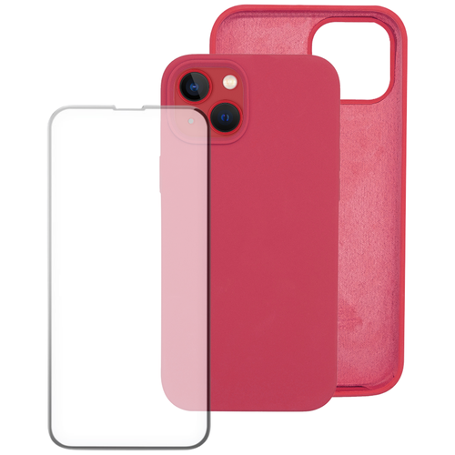 фото Комплект: чехол silicone case (с лого) + защитное стекло для apple iphone 13 / айфон 13 / накладка / бампер pduspb
