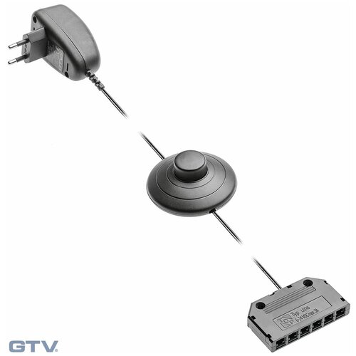 фото Gtv блок питания для светодиодных клипс 220/12v 1,5w, ip20, максимально 5 клипс 0,25w, дистрибьютер, провод 2м с выключателем ножным