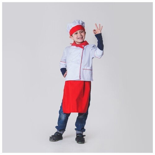 фото Детский карнавальный костюм "повар", колпак, куртка, фартук, косынка, 4-6 лет, рост 110-122 см сима-ленд