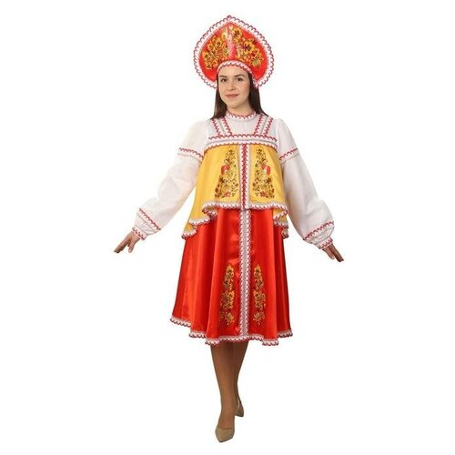 фото Русский костюм: платье с отлетной кокеткой, кокошник, красно-желтый, р.44 рост 170 6073070 страна карнавалия
