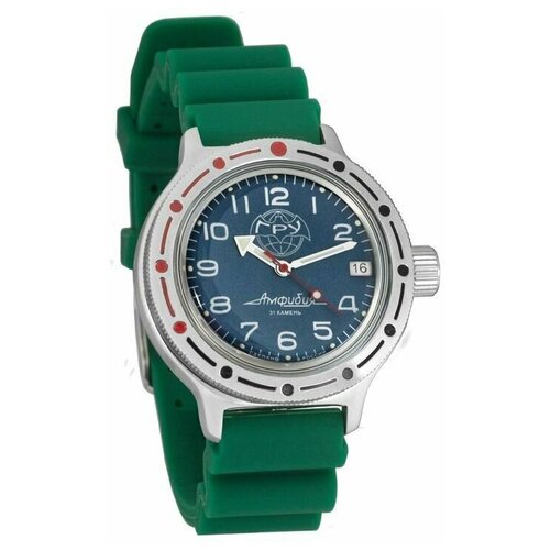 фото Часы мужские механические восток амфибия 420866 с автоподзаводом (резина зеленая)