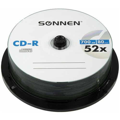 фото Диски cd-r sonnen, 700 mb, 52x, cake box (упаковка на шпиле) комплект 25 шт., 513531