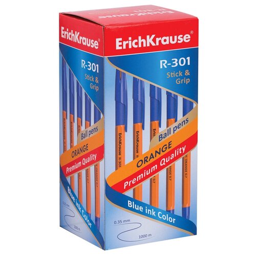 фото Erichkrause набор шариковых ручек r-301 orange stick&grip, 0.7 мм (39531), 39531, синий цвет чернил, 50 шт.