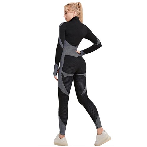 фото Спортивный костюм для йоги и фитнеса 3 в 1 (тайтсы, топ, рашгард), цвет черно-серый, размер m noname