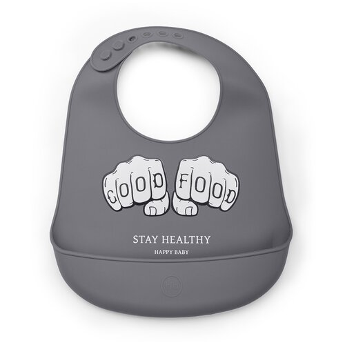 фото Happy baby нагрудник expert silicone baby bib, dark grey