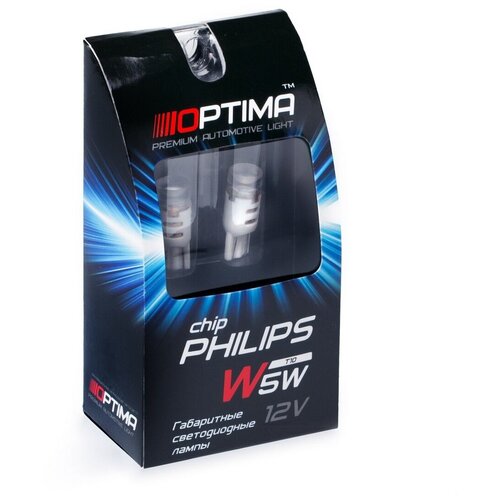 фото Светодиодная лампа optima premium w5w lens philips chip 12v 4200к (2 лампы)