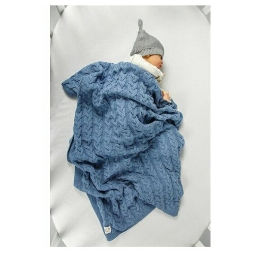 фото Плед детский вязаный amarobaby pure love косичка джинс